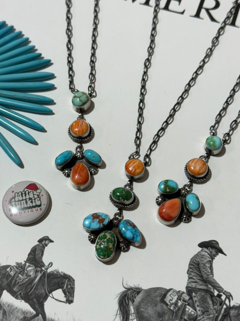 Multi Stone Sunset Mini Lariat Necklace