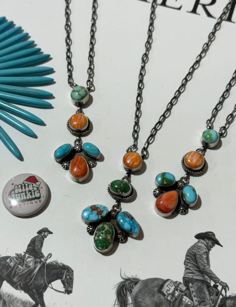 Multi Stone Sunset Mini Lariat Necklace