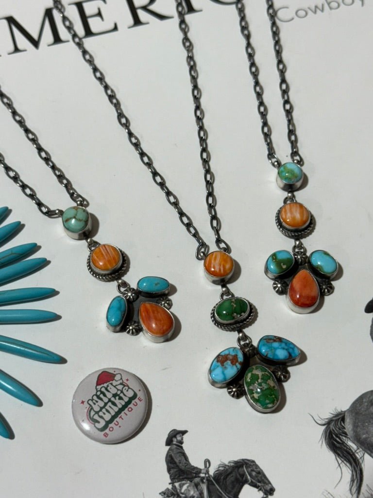 Multi Stone Sunset Mini Lariat Necklace