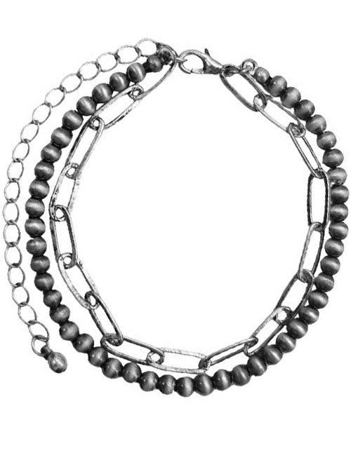 Multi Strand Silver Pearl Chain Bracelet