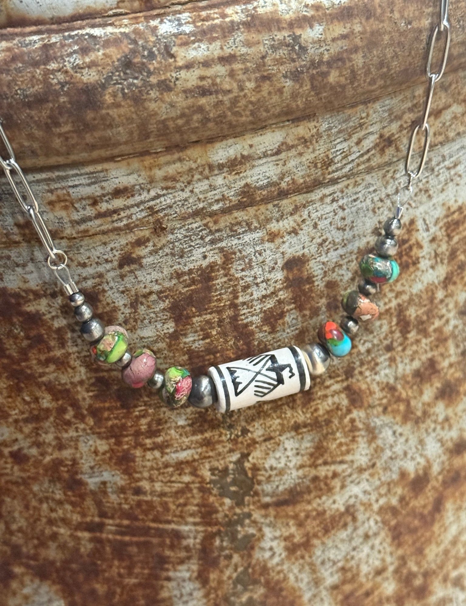 Multicolor Aztec Paperclip Chain Necklace