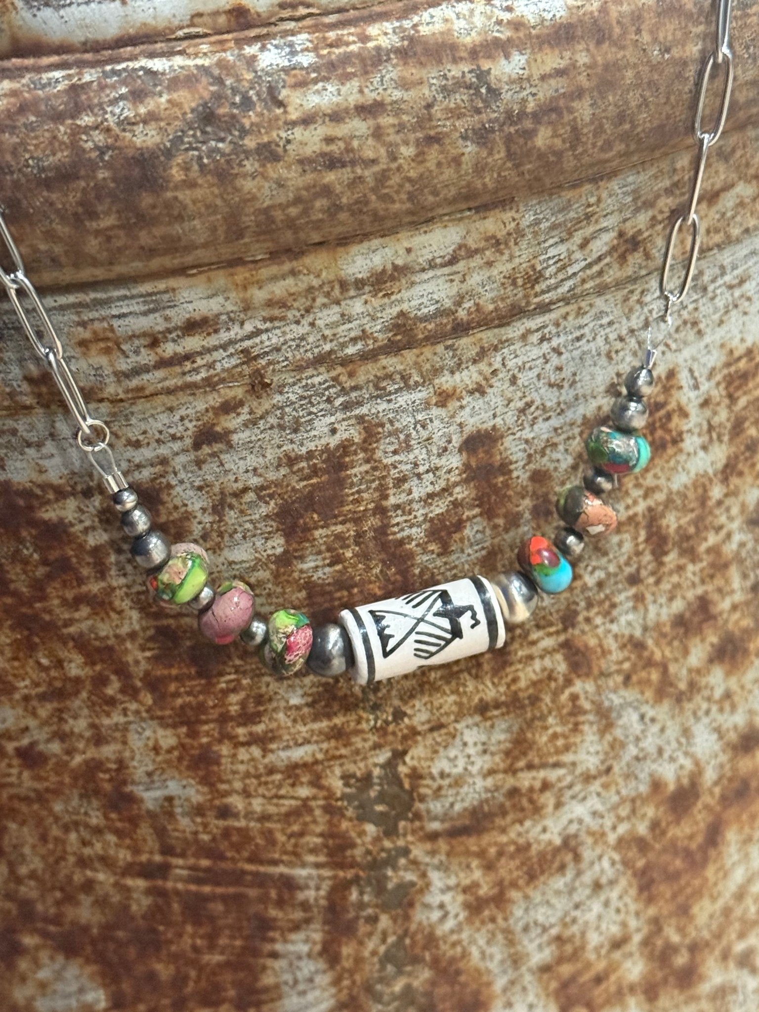 Multicolor Aztec Paperclip Chain Necklace