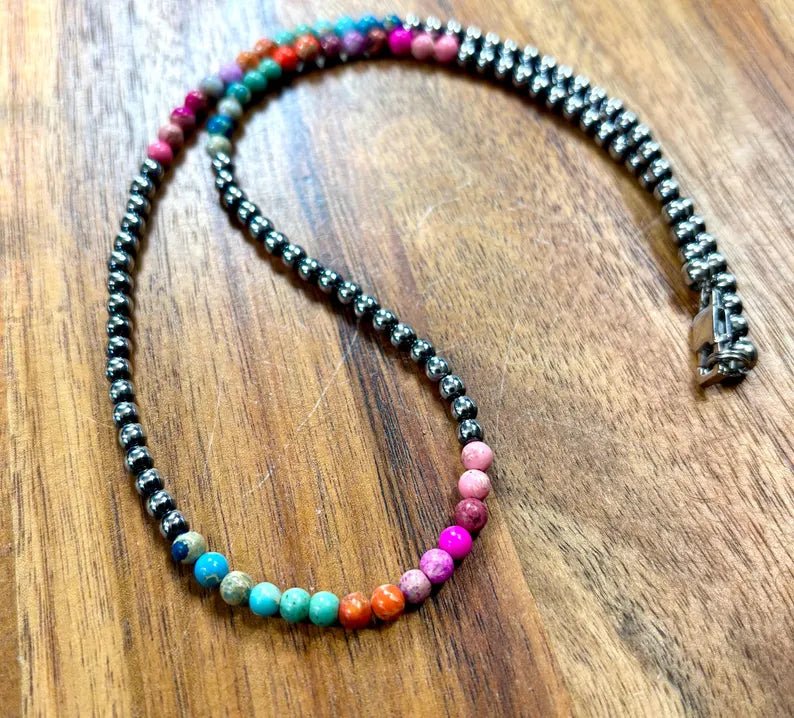 Multicolor Jasper Hematite Beaded Necklace