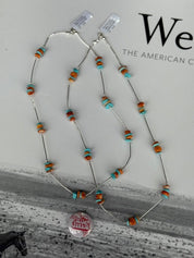 Multicolor Spiny Oyster And Turquoise Silver Necklace