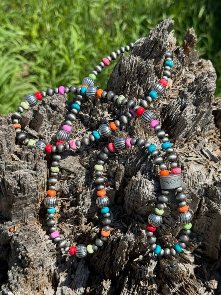 Multicolored Roundel Squash Beaded Necklace