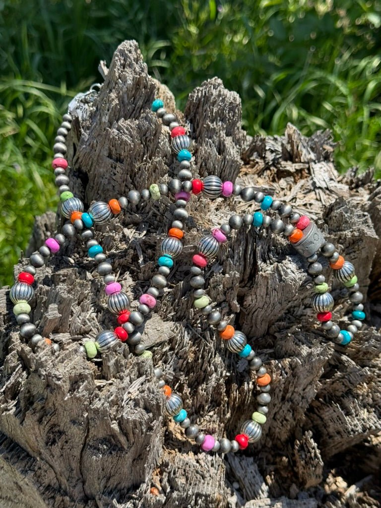 Multicolored Roundel Squash Beaded Necklace