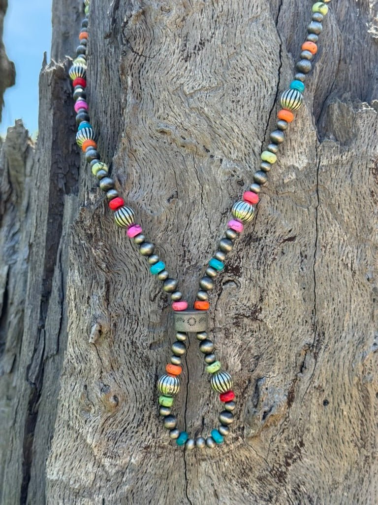 Multicolored Roundel Squash Beaded Necklace