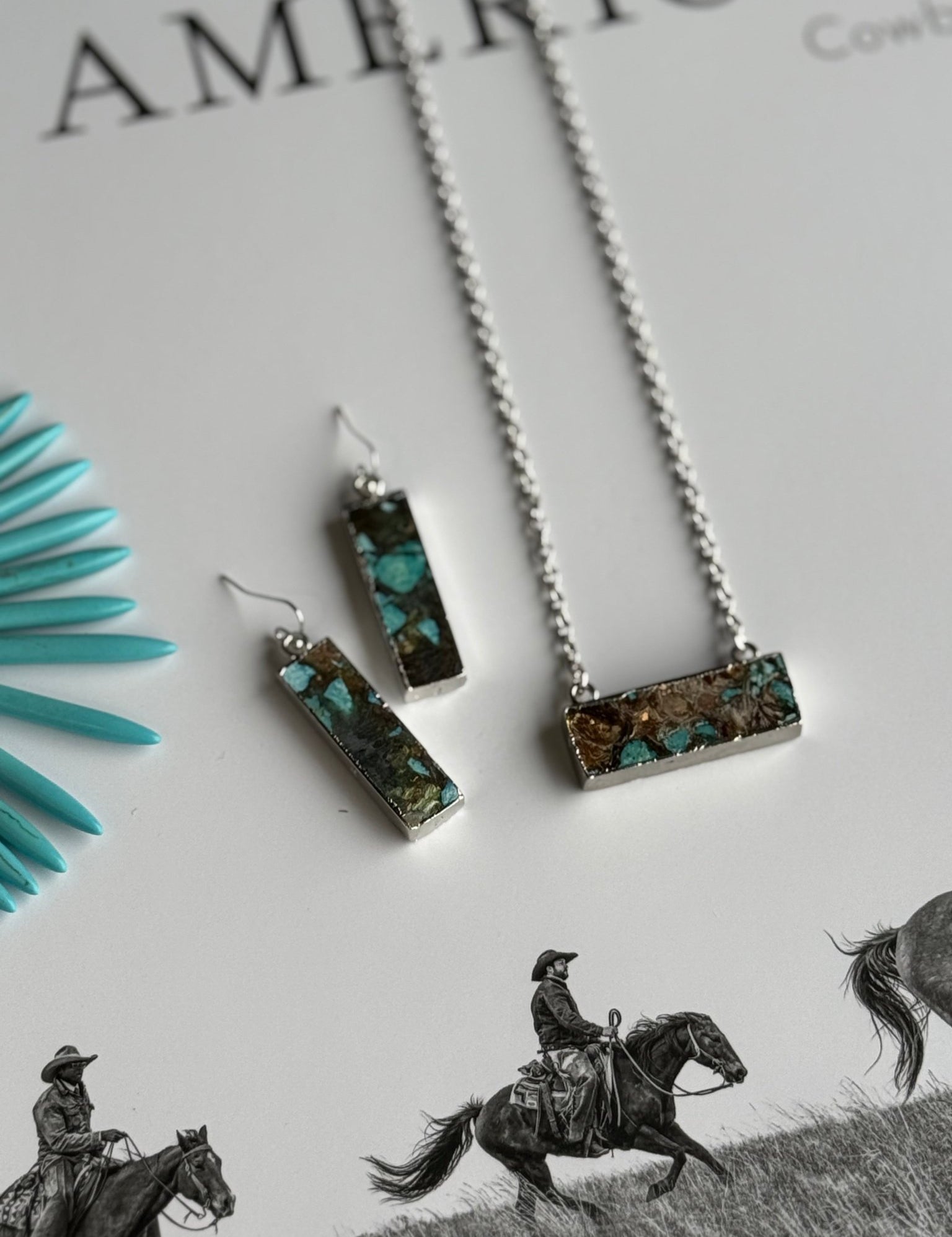 Natural Turquoise Bar Earrings