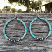 Navajo Pearls and Stacked Turquoise Hoop EarringsTurquoiseOS
