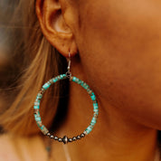 Navajo Pearls and Stacked Turquoise Hoop EarringsTurquoiseOS