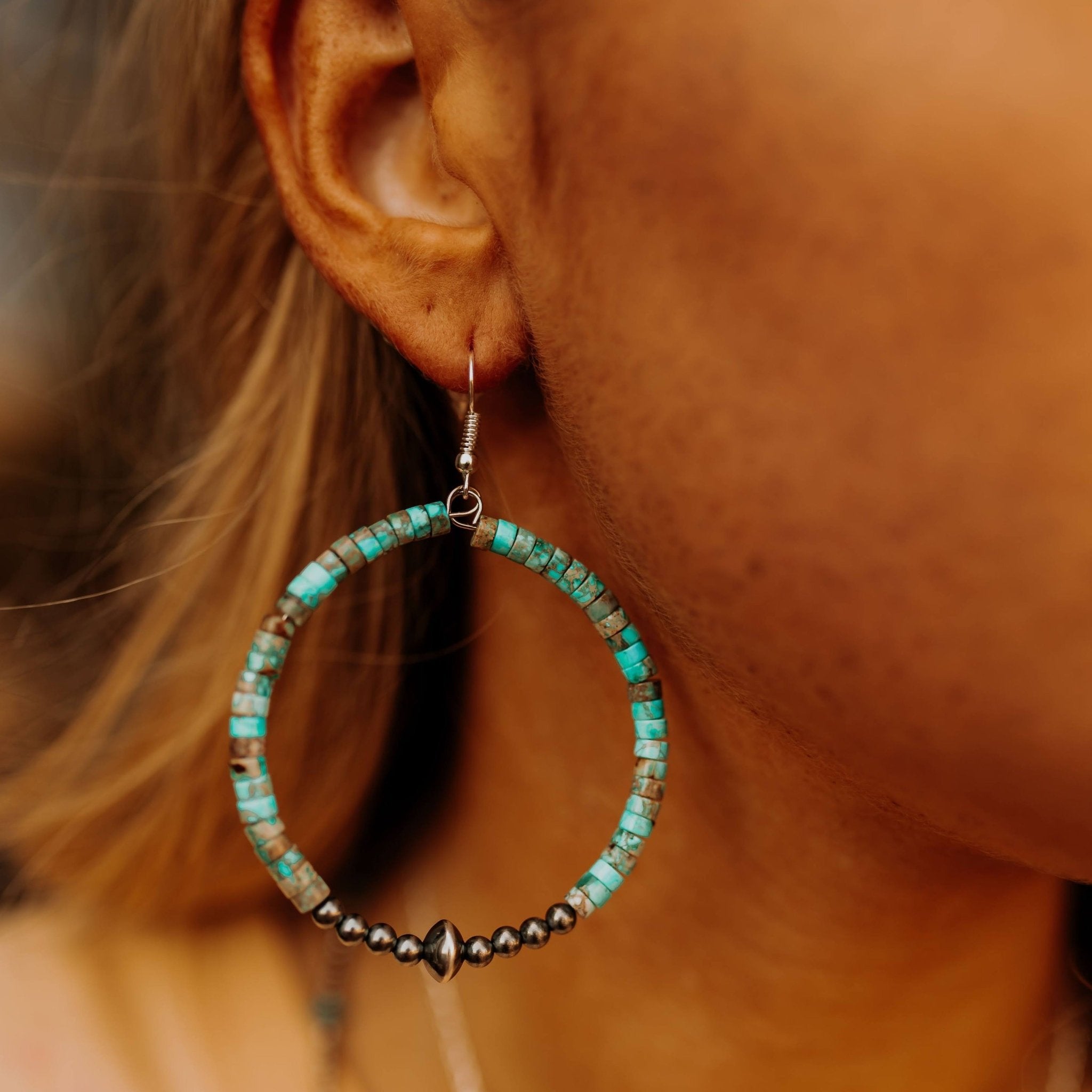 Navajo Pearls and Stacked Turquoise Hoop EarringsTurquoiseOS
