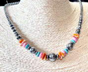 Turquoise Sunset Heishi Beaded Necklace
