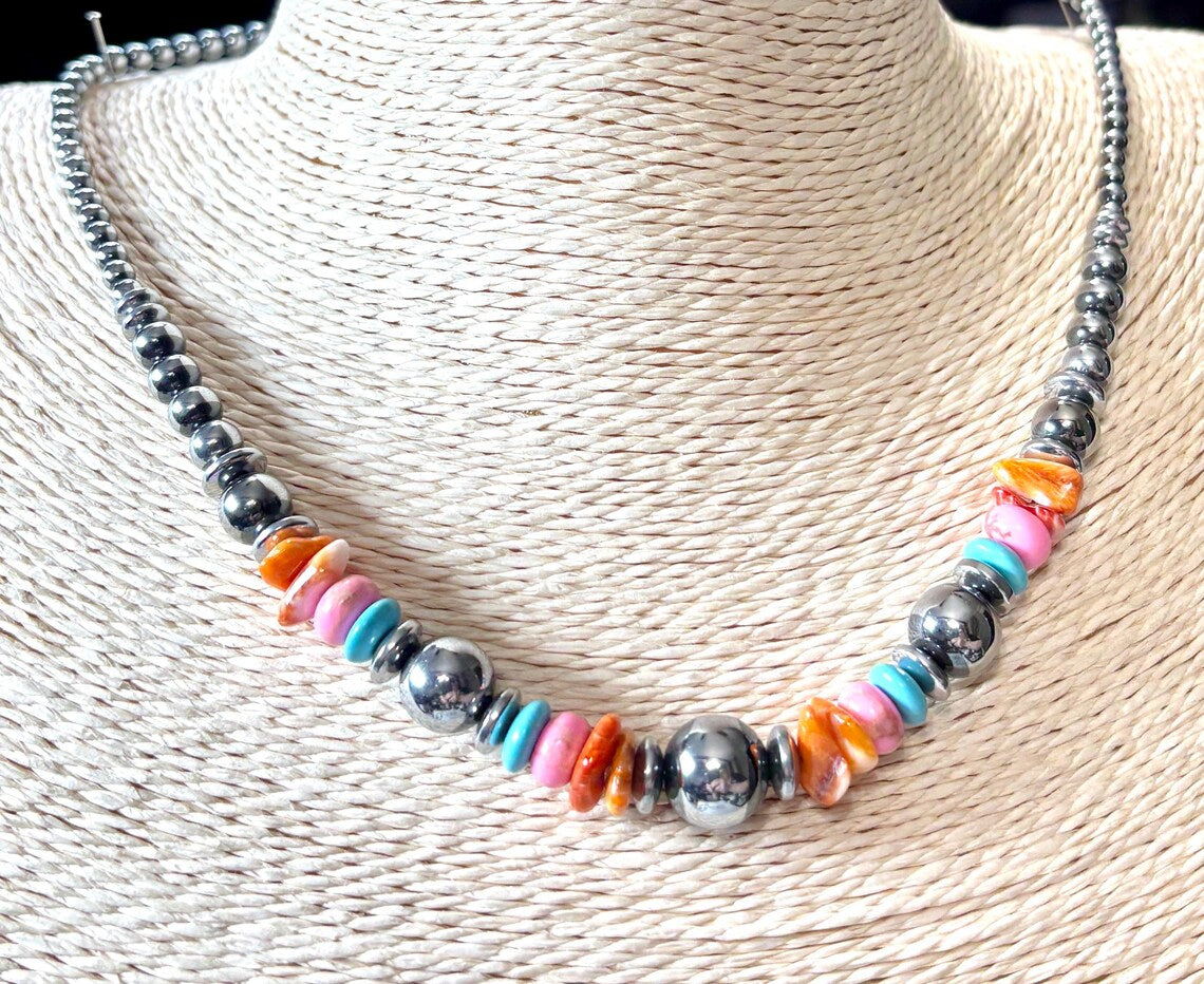 Turquoise Sunset Heishi Beaded Necklace