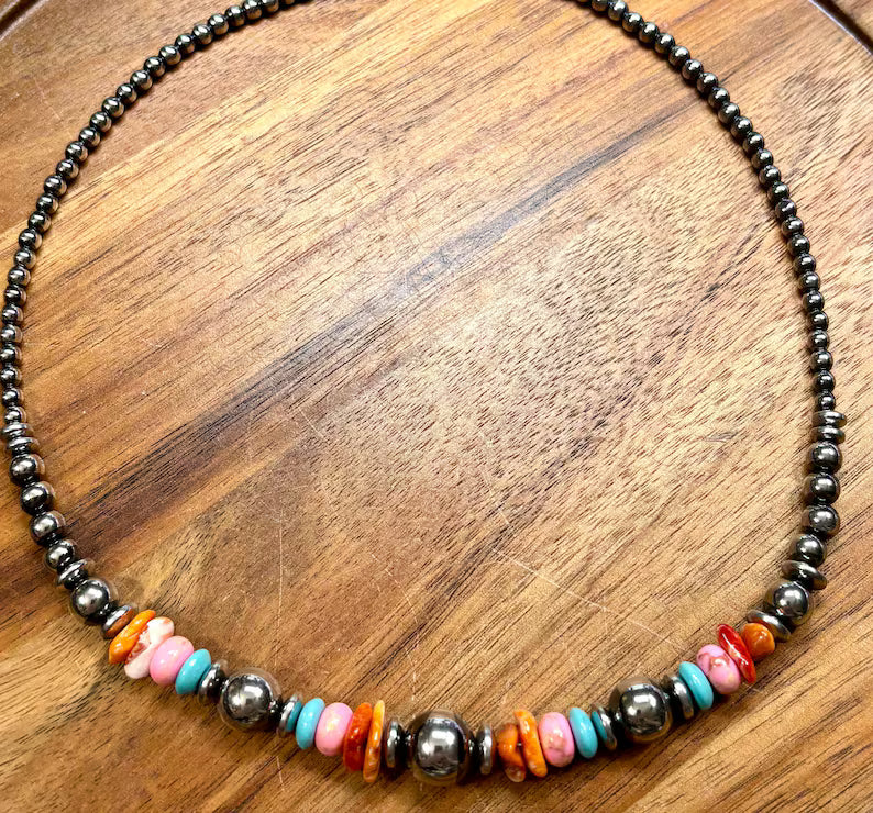 Turquoise Sunset Heishi Beaded Necklace