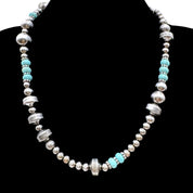 Turquoise Rondelle & Silver Beaded Necklace