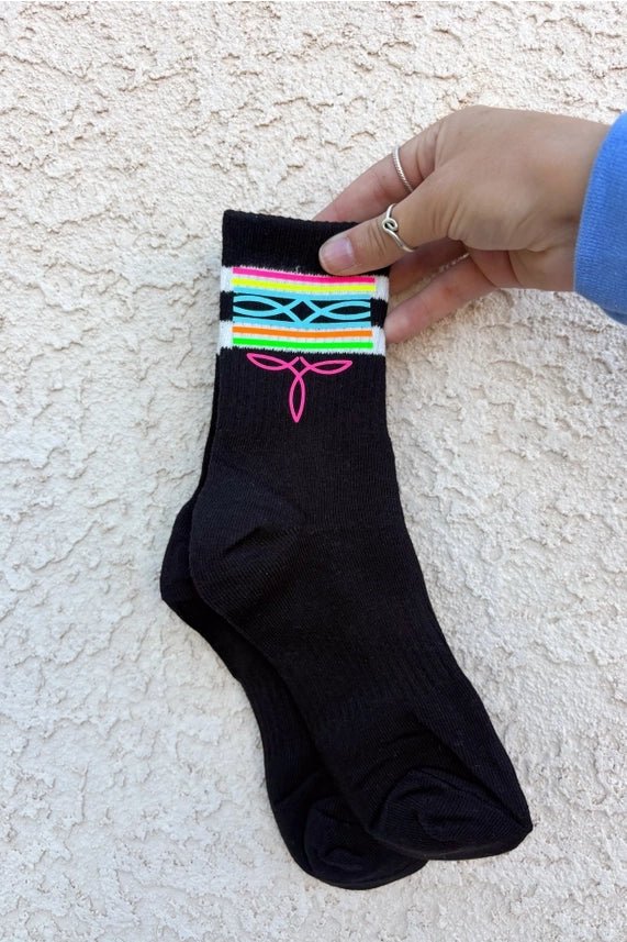 Neon Boot Stitch Crew Socks