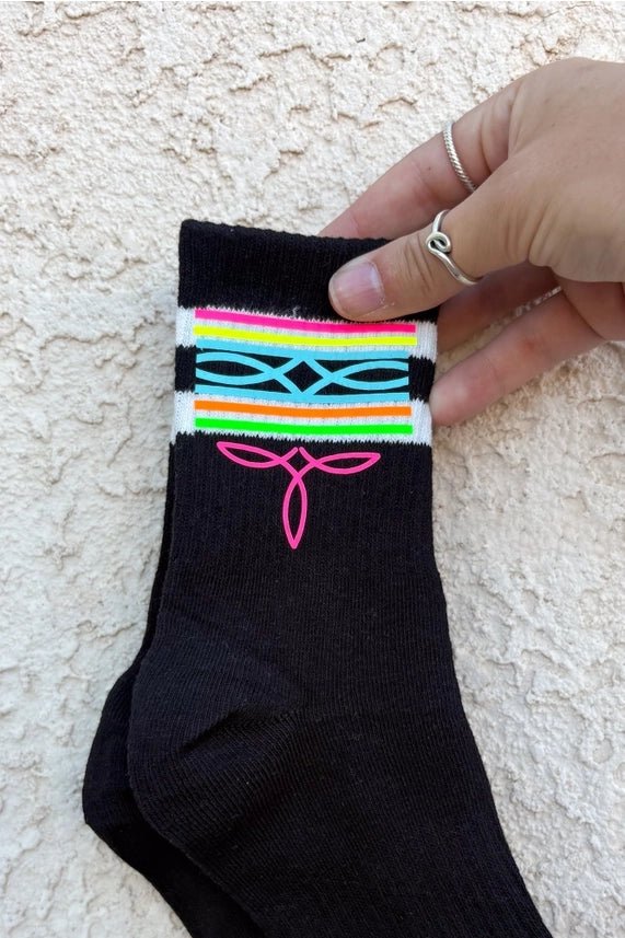 Neon Boot Stitch Crew Socks