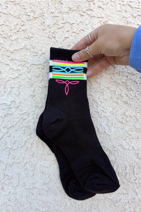 Neon Boot Stitch Crew Socks