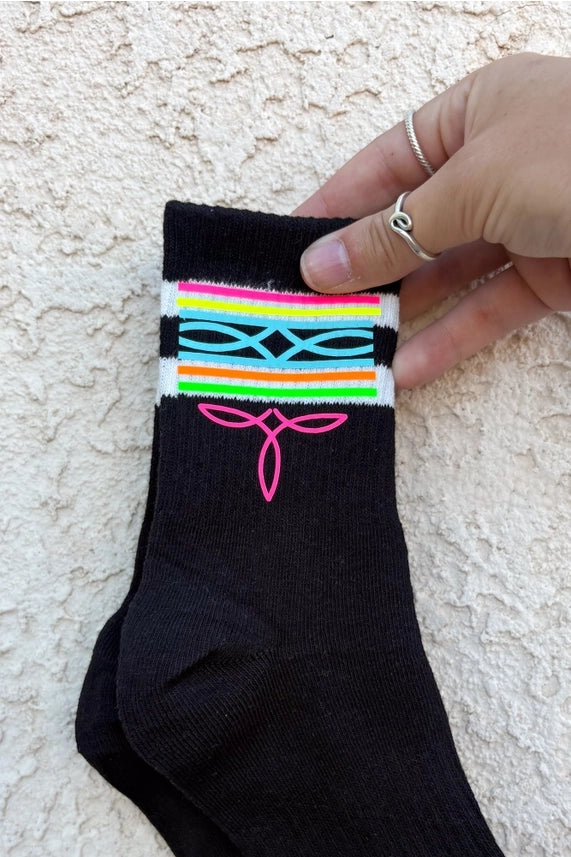 Neon Boot Stitch Crew Socks