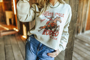 North Pole Rodeo Raw Hem V - Neck Crop Graphic SweatshirtSandS
