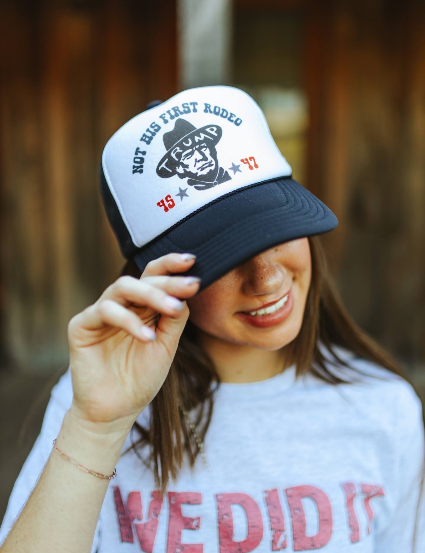 Not His First Rodeo Trump Trucker HatBlack & White