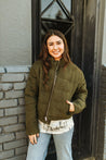 Olive Corduroy Puffer JacketS