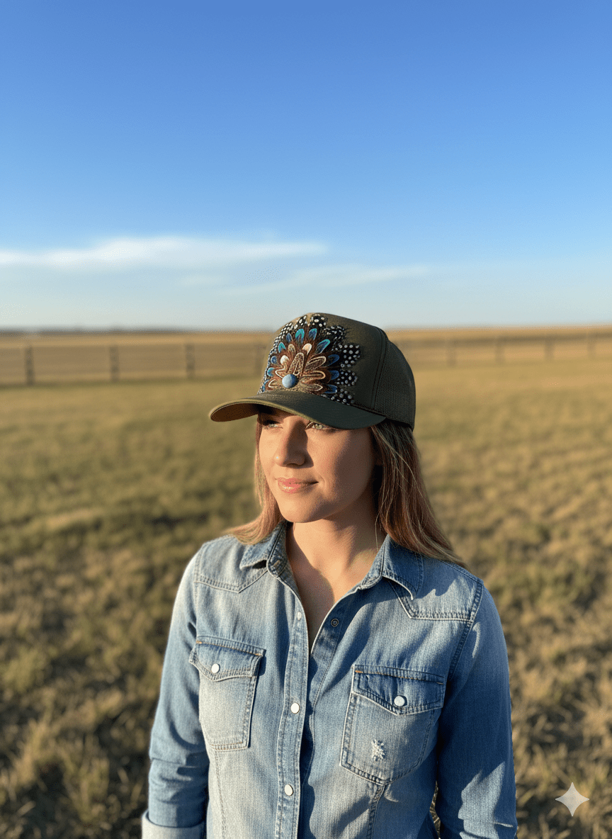 Olive Feather Trucker Hat