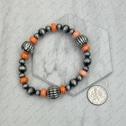 Orange Roundel Turquoise Beaded Bracelet