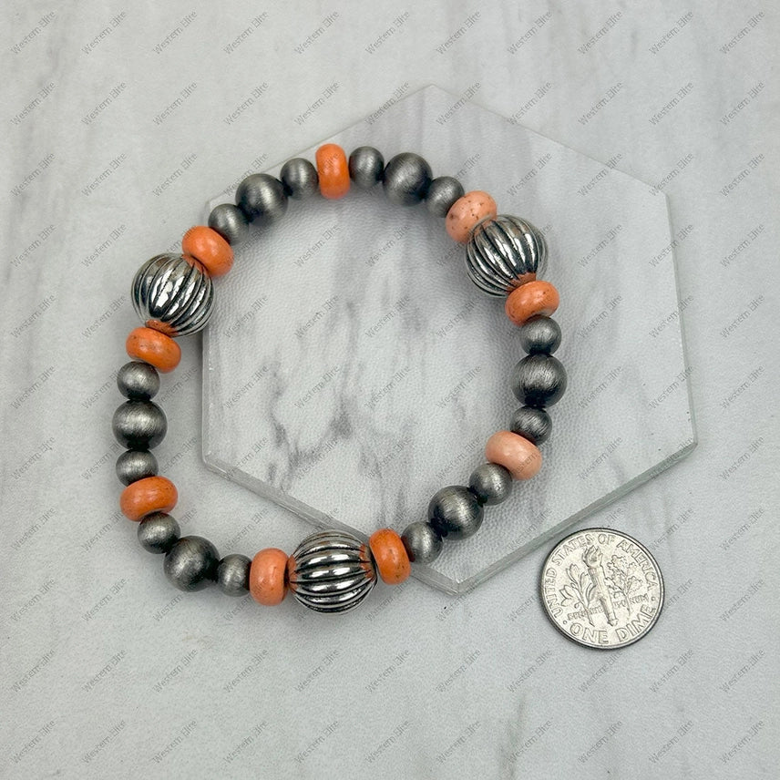 Orange Roundel Turquoise Beaded Bracelet