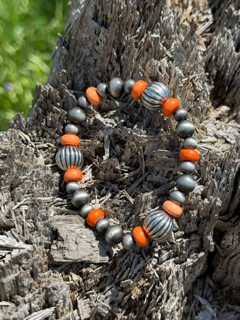 Orange Roundel Turquoise Beaded Bracelet