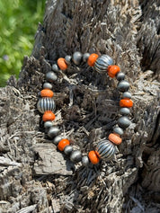 Orange Roundel Turquoise Beaded Bracelet