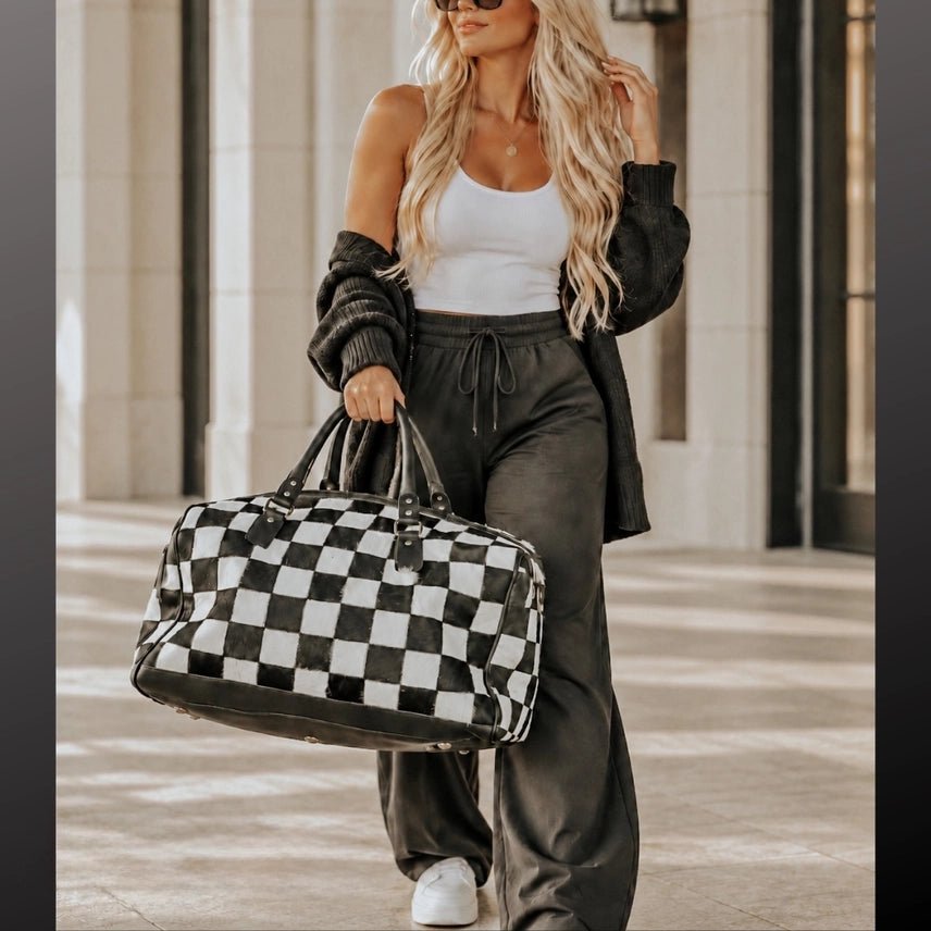 Outlaw Checkered Cowhide Duffel Bag - Black