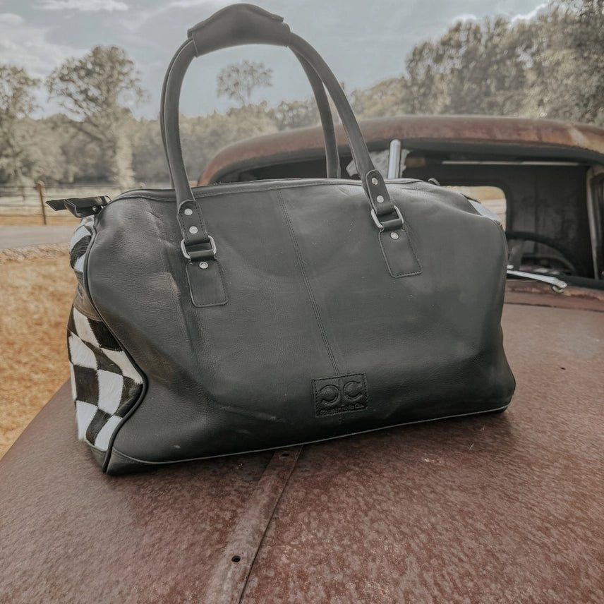 Outlaw Checkered Cowhide Duffel Bag - Black
