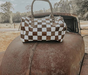 Outlaw Checkered Cowhide Duffel Bag - Brown