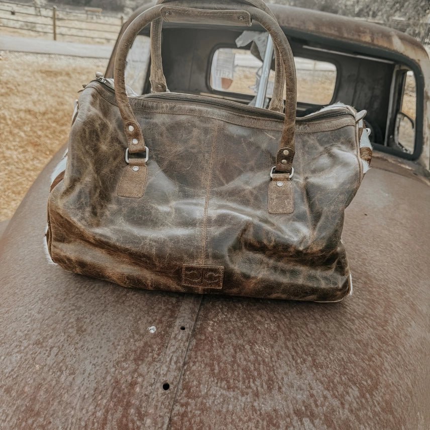 Outlaw Checkered Cowhide Duffel Bag - Brown