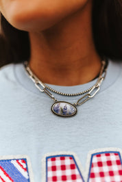 Oval Bluebonnet Paperclip Chain Necklace
