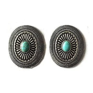 Oval Concho Turquoise Stud Earrings