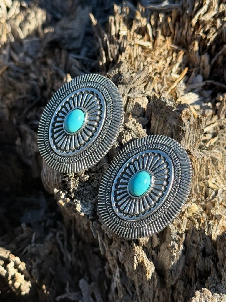 Oval Concho Turquoise Stud Earrings
