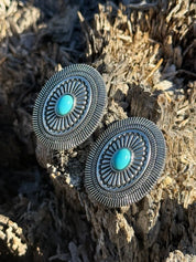 Oval Concho Turquoise Stud Earrings