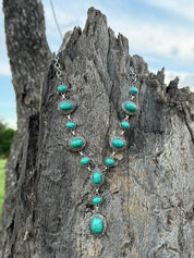 Oval Green Turquoise Lariat Necklace