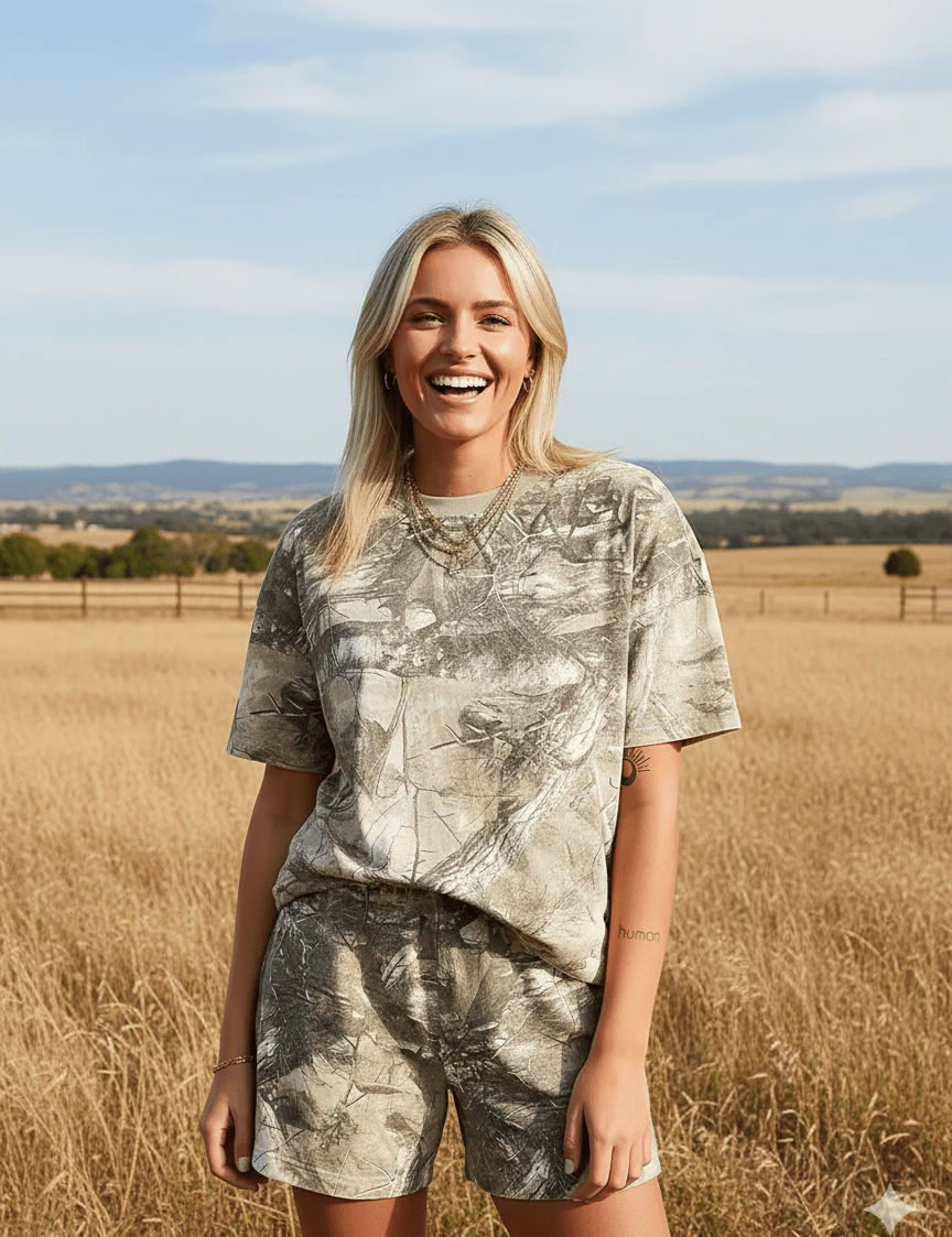 Oversized Retro Camo Tee and Shorts SetS