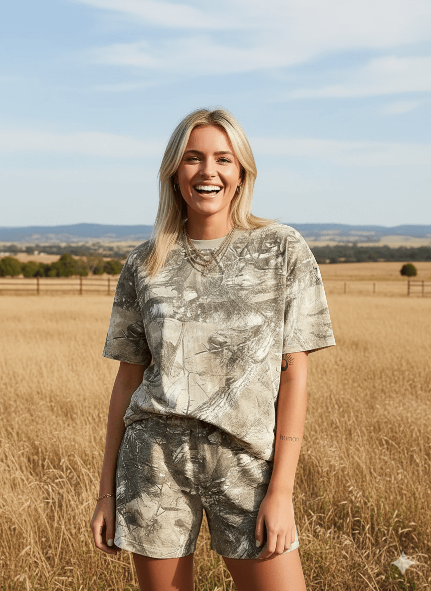 Oversized Retro Camo Tee and Shorts SetS