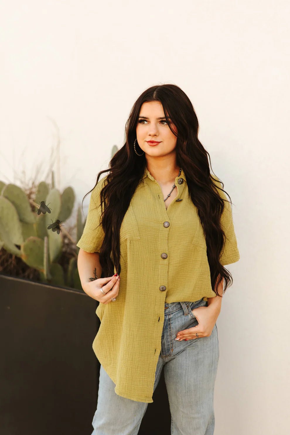 Oversized Short Sleeve Button UpS/M