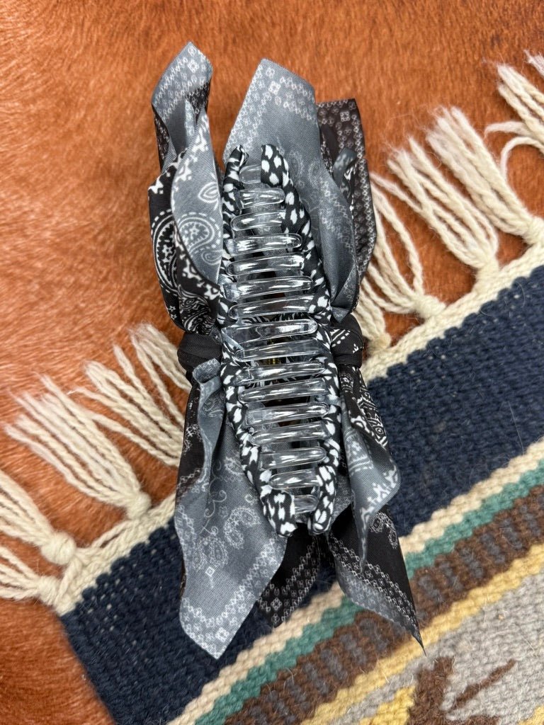 Paisley Bow Claw Hair Clip - Black