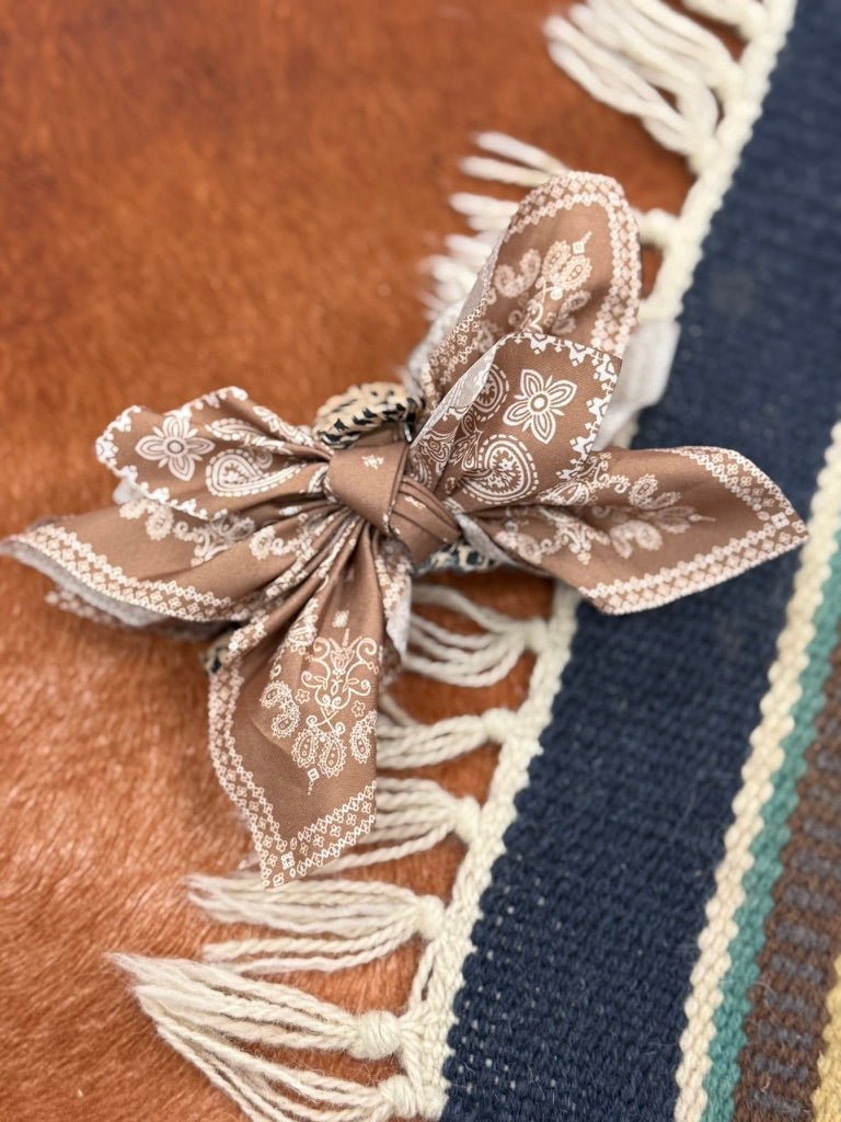 Paisley Bow Claw Hair Clip - Brown