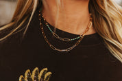 Paperclip Gold Chain Necklace with Turquoise Bits