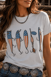 Patriotic Fishing Lure Graphic TeeCool GreyS