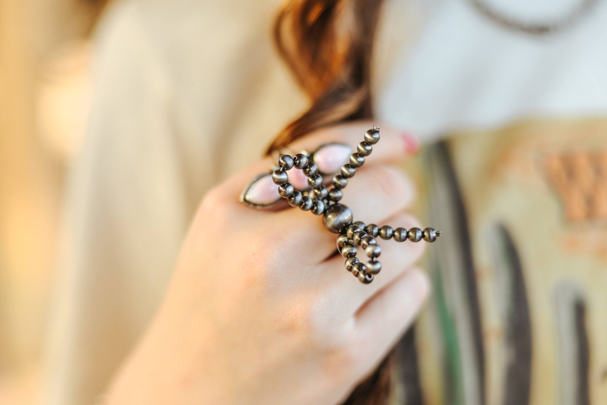 Pearl Bow Stretch RingSilver