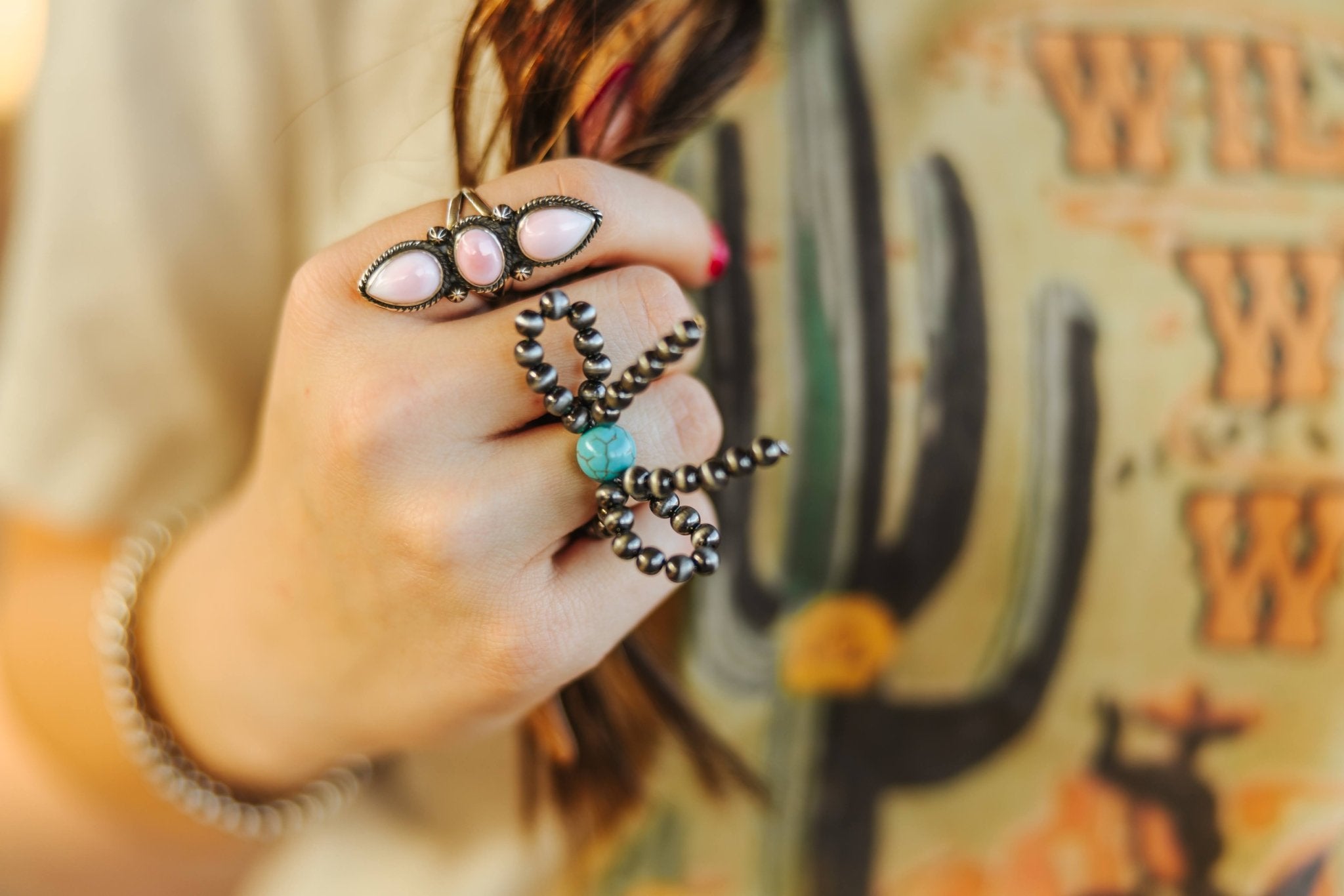 Pearl Bow Stretch RingTurquoise