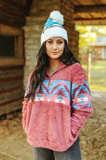 Pink Aztec Half Zip SherpaPinkS